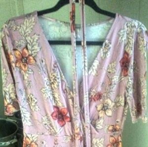 Print Deep V-Neck Pink Dress with Belt